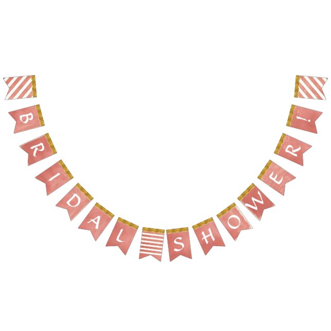 Bridal Shower Party Decor Coral Faux Gold Glitter Bunting (All)