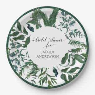 Bridal Shower Party Decor   Emerald Forest Foliage Paper Plate