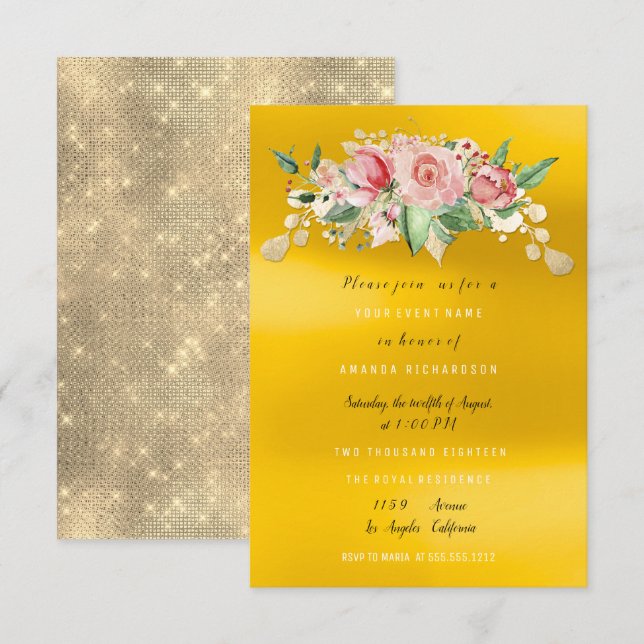 Bridal Shower Party Pink Painted Flower Watercolor Invitation (Front/Back)