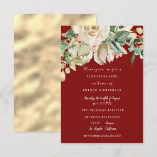 Bridal Shower Party Rose Painted Floral Burgundy Invitation