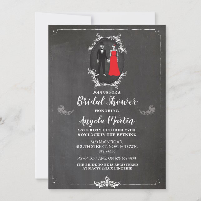 Bridal Shower Party Rose Skull Skeletons Halloween Invitation (Front)