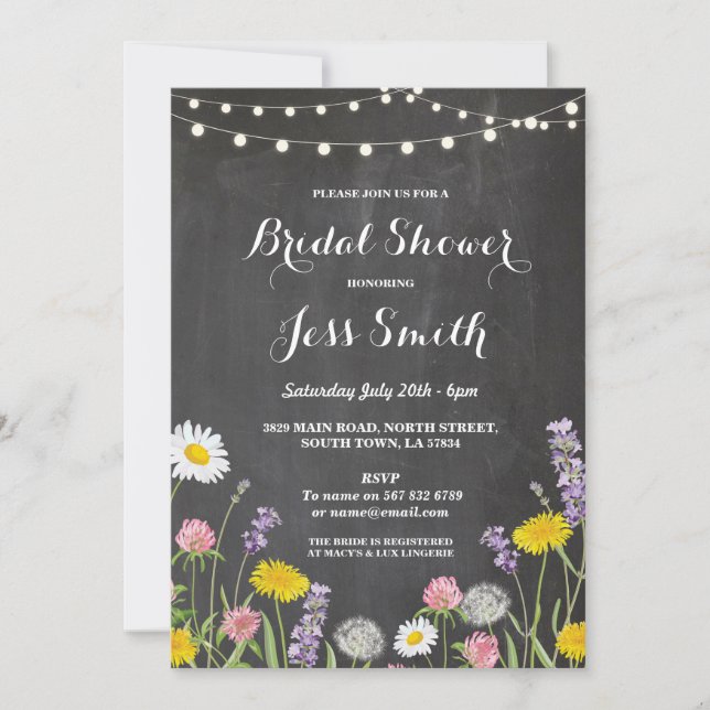 Bridal Shower Party Rustic Wild Flowers Invite (Front)