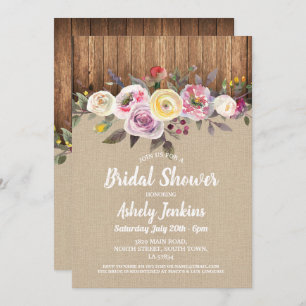 Bridal Shower Party Rustic Wood Rustic Floral Invitation