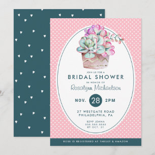 BRIDAL SHOWER Pastel Watercolor Cactus Invitation