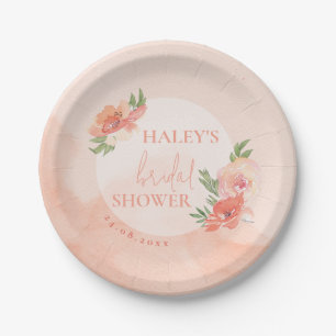 Bridal Shower Peach Blush Watercolor Floral Chic Paper Plate