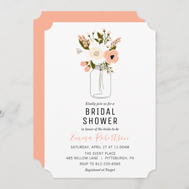 Bridal Shower Peach Bouquet Shower invitation (Front/Back)