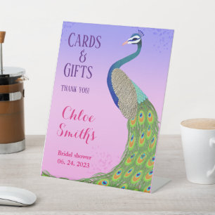 Bridal shower Peacock Inspired Pink Blue Pedestal Sign