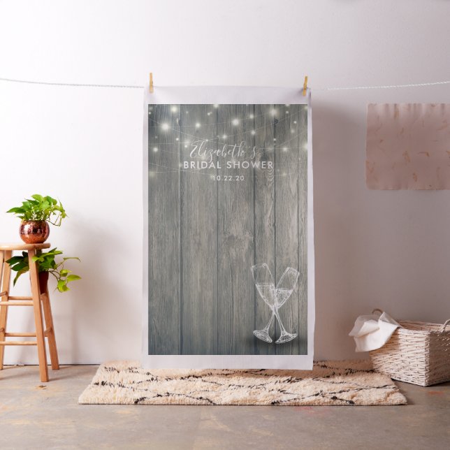 Bridal Shower Photo Backdrop Champagne Glass Wood (In Situ)