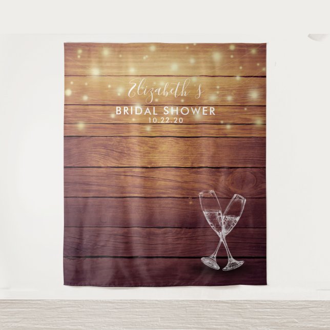 Bridal Shower Photo Backdrop Champagne Glass Wood Tapestry (Front)