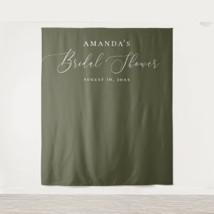 Bridal Shower Photo Backdrop   Deep Sage Olive Tapestry