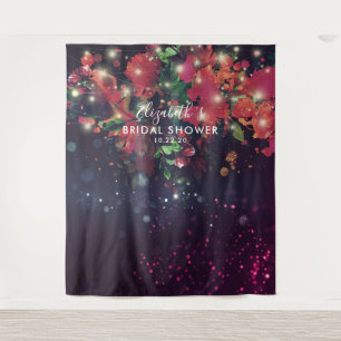 Bridal Shower Photo Backdrop Flowers String Lights Tapestry