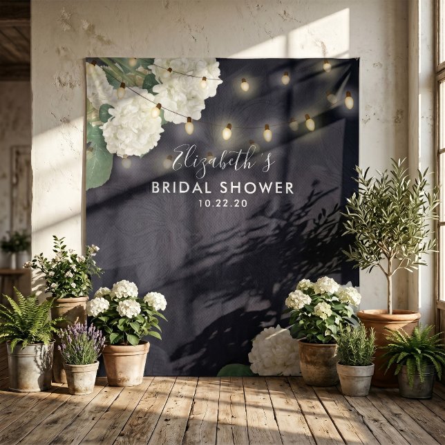 Bridal Shower Photo Backdrop Flowers String Lights Tapestry (Creator Uploaded)