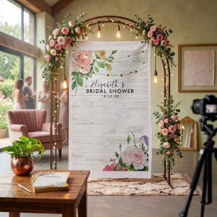 Bridal Shower Photo Backdrop Flowers Wood Lights