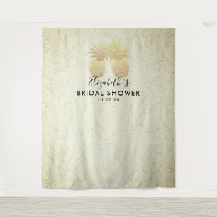 Bridal Shower Photo Backdrop Modern Gold Pineapple Tapestry