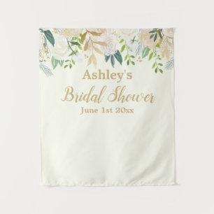 Bridal Shower Photo Booth Backdrop Prop Ivory Gold Tapestry