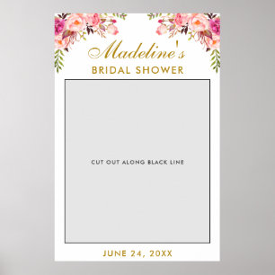 Bridal Shower Photo Booth Prop Pink Floral Gold Poster