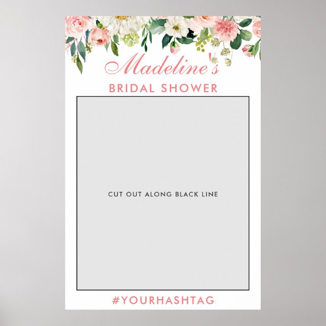 Bridal Shower Photo Booth Prop | Pink Floral P Poster (Front)