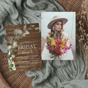 Bridal Shower Photo Eucalyptus Rustic Wood Invitation