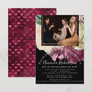 Bridal Shower Photo Floral Birthday Marsala Heart Invitation