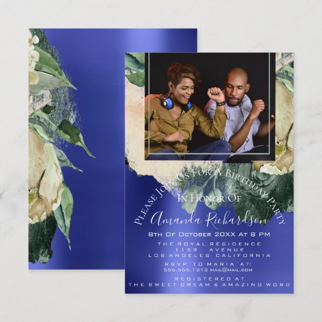 Bridal Shower Photo Maroon Floral Birthday Party Invitation (Front/Back)