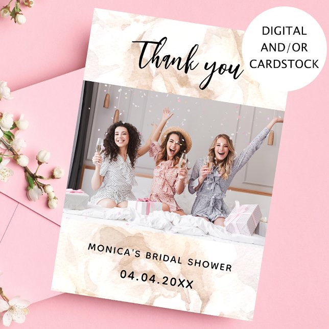 Bridal shower photo white floral thank you card (Creator Uploaded)