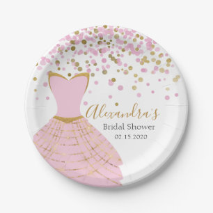 Bridal Shower Pink and Gold Foil Dress Paper Plate