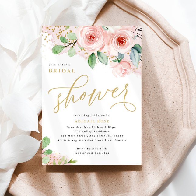 Bridal Shower, Pink and Gold Watercolor Flowers Invitation (Creator Uploaded)