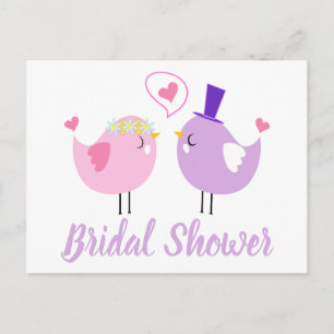 Bridal Shower Pink And Purple Lovebirds Wedding Invitation Postcard