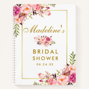 Bridal Shower Pink Blush Floral Gold Gift List Notebook