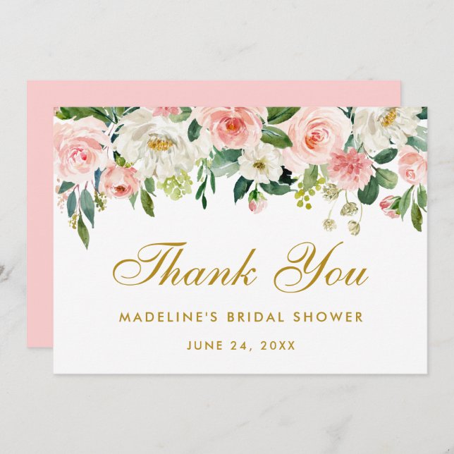 Bridal Shower Pink Blush Floral Gold Thanks P Invitation (Front/Back)