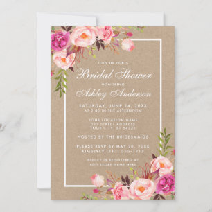 Bridal Shower Pink Blush Floral Kraft Invitation