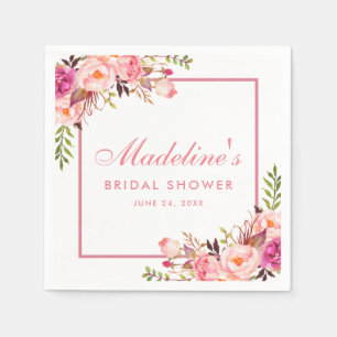 Bridal Shower Pink Blush Framed Floral Napkin