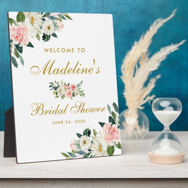 Bridal Shower Pink Blush Gold Floral Welcome Plaque (Side)
