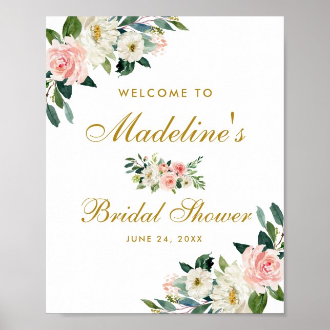 Bridal Shower Pink Blush Gold Floral Welcome Poster (Front)