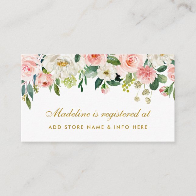 Bridal Shower Pink Blush Gold Registry Insert Card (Front)