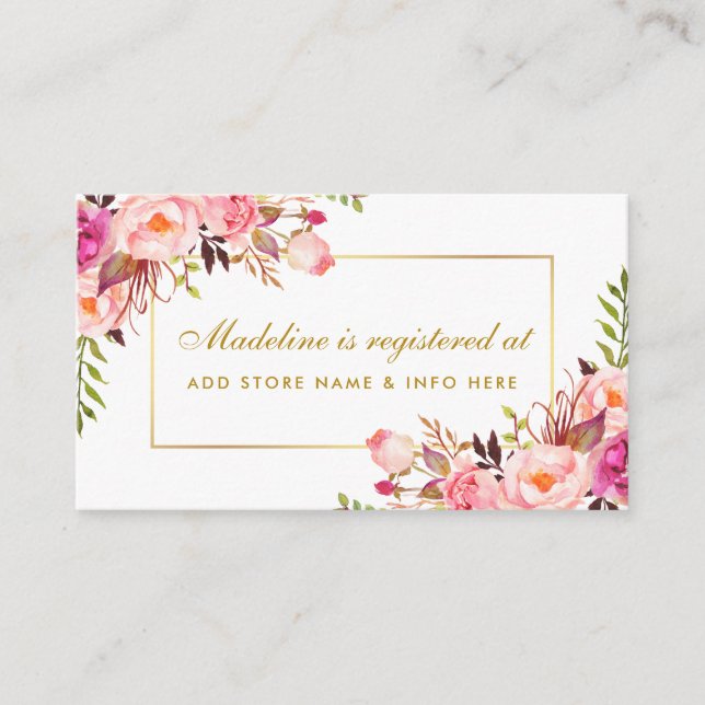 Bridal Shower Pink Blush Gold Registry Insert Card (Front)