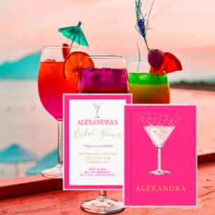 Bridal Shower Pink Cocktail Gold Simple Invitation