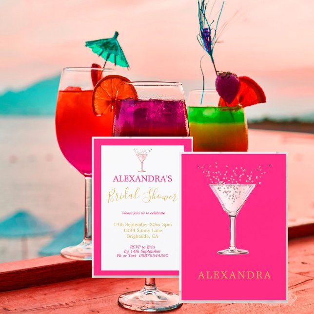 Bridal Shower Pink Cocktail Gold Simple Invitation (Creator Uploaded)