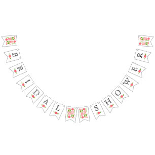 Bridal shower pink coral flowers wedding floral bunting 