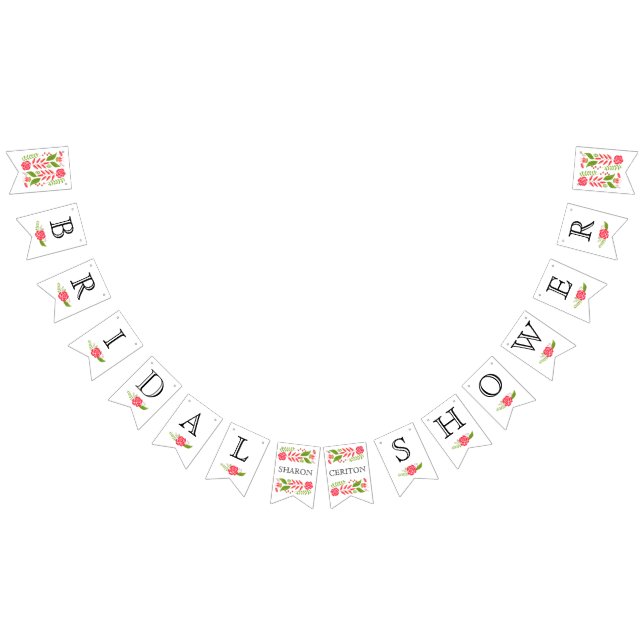 Bridal shower pink-coral wild flowers wedding bunting  (All)