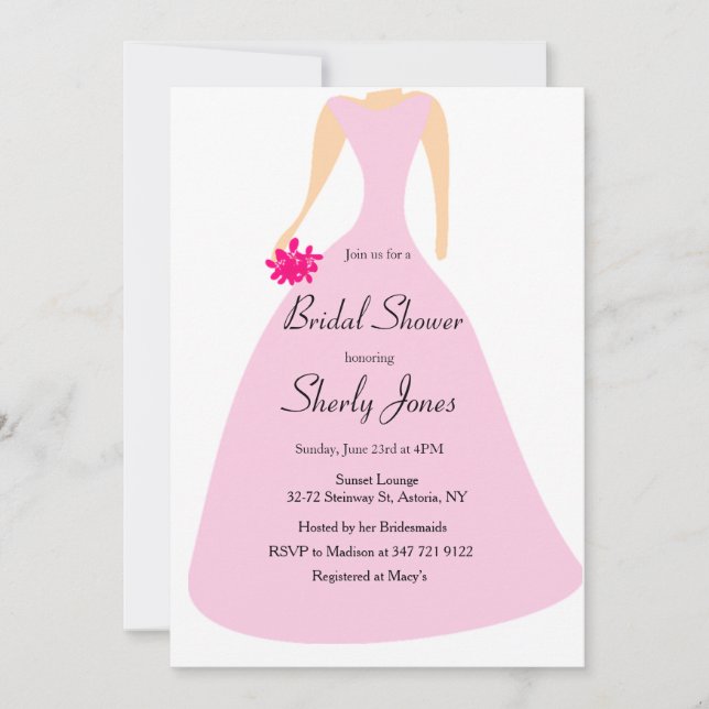 BRIDAL SHOWER PINK ELEGANT DRESS INVITATION (Front)