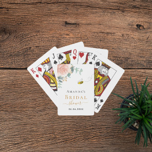 Bridal Shower pink floral eucalyptus greenery bee Playing Cards