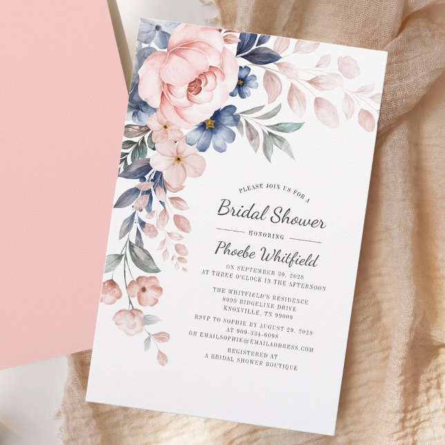 Bridal Shower Pink Floral Invitation Stationery (Pink Floral Script Bridal Shower Invitation Stationery)