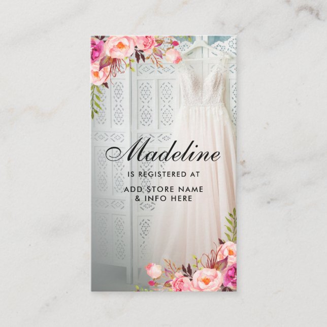 Bridal Shower Pink Floral Registry Insert Card (Front)