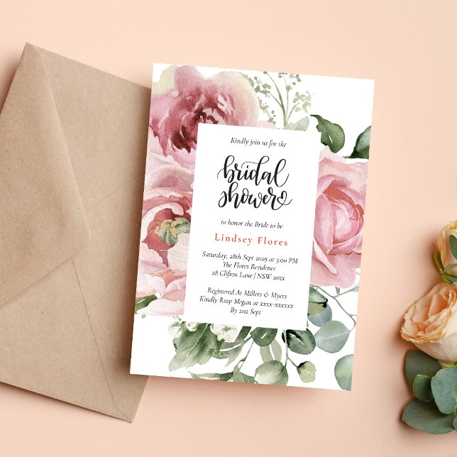 Bridal Shower Pink Floral Watercolor Modern Invitation (Creator Uploaded)