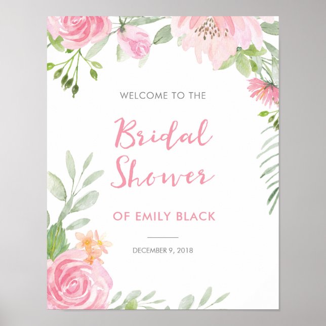 Bridal Shower pink floral Welcome Sign (Front)