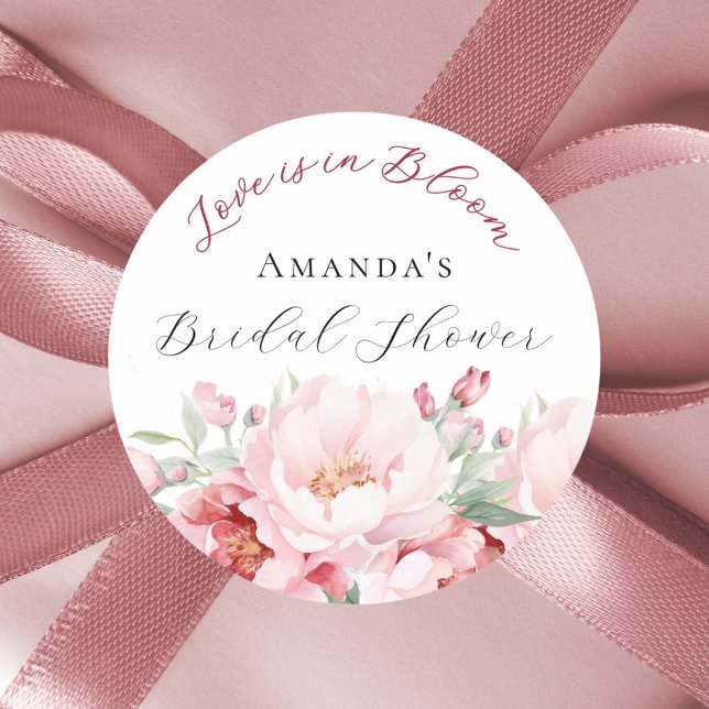 Bridal Shower pink florals love in bloom Classic Round Sticker (Creator Uploaded)