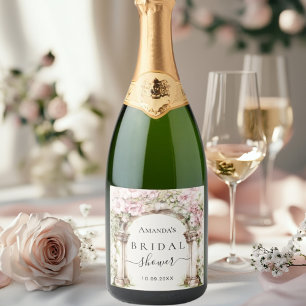 Bridal shower pink florals marble arch sparkling wine label