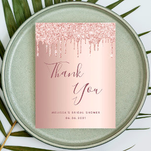 Bridal Shower pink glitter rose gold thank you Postcard