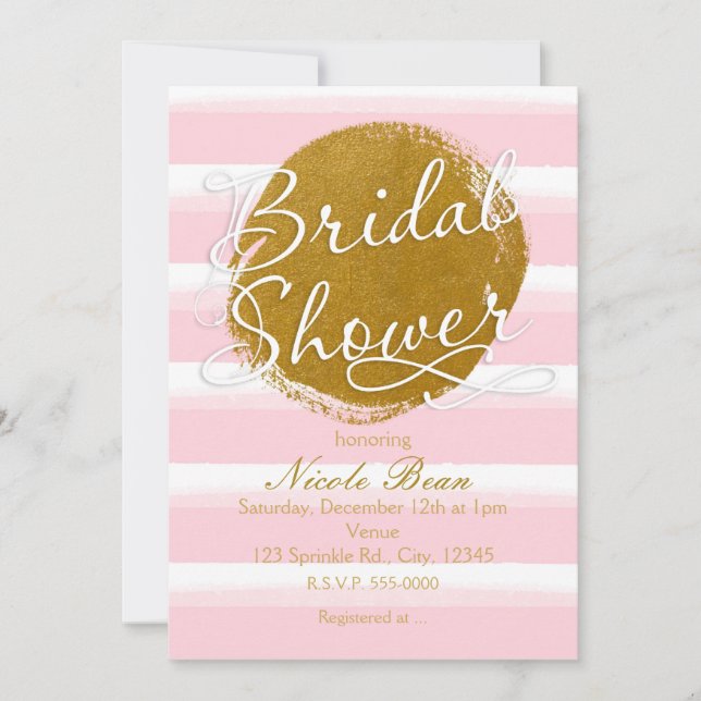 BRIDAL SHOWER Pink Gold Foil Watercolor Invitation (Front)